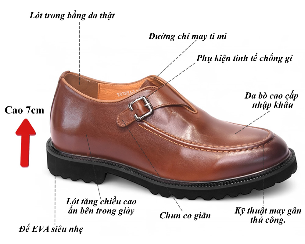 Giày cao 7cm đế eva siêu nhẹ da thật 7